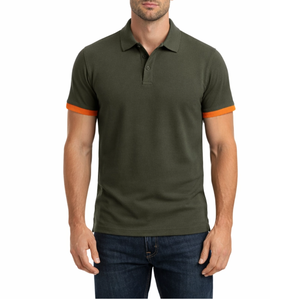 Polo classique noir pour homme, manches courtes, coupe ajustée, avec revers contrastants blancs, style décontracté et sportif - Product Image 1
