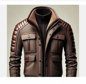 Custom Brown Leather Bomber <b>Jacket</b> Sherub Collar Zip Up <b>Racer</b> Style Outerwear for Winter - Product Image 1