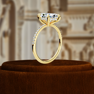 แหวนหมั้นเพชรทรงมาร์คีส์ 1.5 กะรัต เพชรเลี้ยงในห้องปฏิบัติการ ทองคำแท้ 14K วงแหวนแบบฮาโลครึ่งวงประดับเพชร IGI Certified ดีไซน์เรียบหรู สำหรับวันครบรอบ - Product Image 3