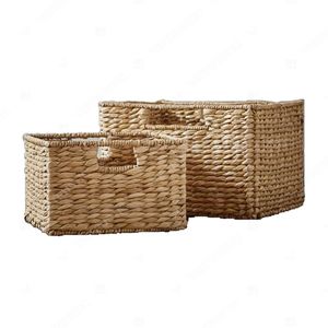 TUCK-AWAY <b>Storage</b> Baskets Seagrass Hyacinth Basket Rectangle <b>Box</b> <b>Trunk</b> For Decor Bedroom Bathroom Organizer Cut-out Handles - Product Image 3