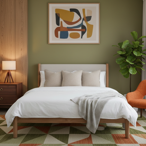 Lit Queen Size en Bois de Teck de Bonne Qualité avec Tête de Lit Rembourrée pour Hôtel, Appartement ou Chambre à Coucher - Product Image 5