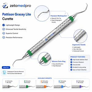 Cureta Periodontal Pattison Gracey Lite 7/8 Premium, Instrumento de Acero Inoxidable para Raspado y Planificación Radicular, OEM Zetomed Pro - Product Image 2