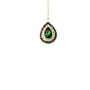 Boucles d'oreilles vintage plaquées or en forme de goutte d'eau avec serti de strass en cristal vert pour femme, bijoux de fête - Product Image 1