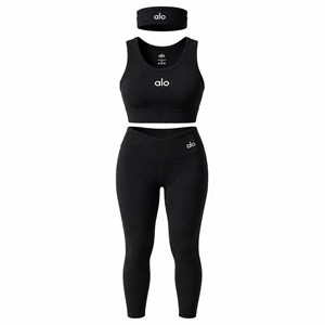 Conjunto Deportivo Negro para Mujer, Transpirable, de Secado Rápido, Leggings Largos sin Costuras, Top Corto sin Mangas, Ropa Deportiva de Verano - Product Image 1