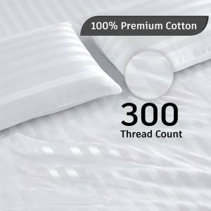 Juego de Sábanas y Fundas de Almohada de Hotel, 100% Algodón, 300 Hilos, Rayas Satinadas, Cama Individual, Calidad Premium para Exportación (Blanco, 60x90 pulgadas) - Product Image 4