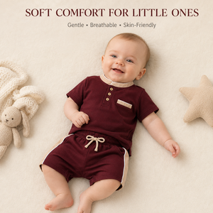 Ensemble T-shirt et short en coton tricoté marron pour homme, col Henley, tenue décontractée d'été, couleur unie, manches longues, avec poche - Product Image 6