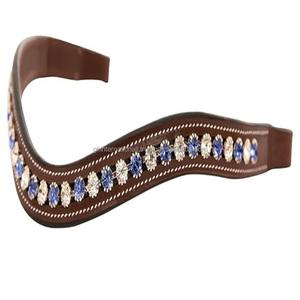 Banda para la Frente de Caballos con Cristales Curvos Más Vendida, con Costuras Blancas Resistentes y Duraderas, Disponible en Cuero Negro, Marrón y Havana - Product Image 3