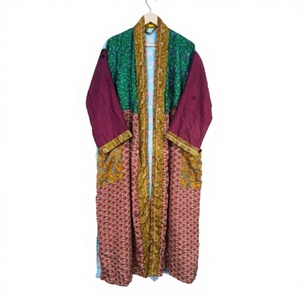 ชุดกิโมโนแบบดั้งเดิมของญี่ปุ่น ผ้าไหมซาติน 100% ระบายอากาศได้ดี เนื้อผ้านุ่ม คอวียาว ปิดด้วยเชือกผูก แฟชั่นวินเทจสำหรับผู้หญิง ตกแต่งด้วยผ้าปะติด - Product Image 1