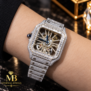 Montre à quartz carrée pour homme, luxe, sertie de diamants, cadran analogique, verre saphir, bracelet en acier inoxydable, fermoir à boucle, 10 bars d'étanchéité - Product Image 4
