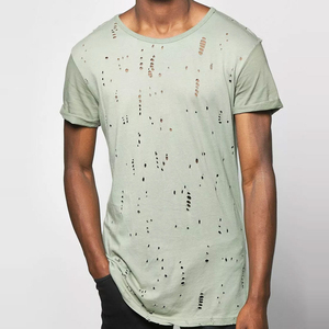 T-shirt Homme Vert Clair à Manches Courtes Col Rond Effet Usé Délavé au Laser Coupe Oversize en Jersey de Coton Style Urbain - Product Image 1