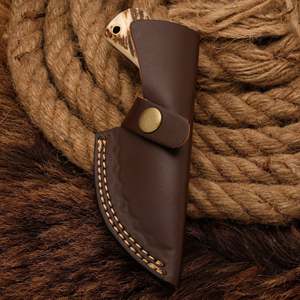 Cuchillo de caza y cocina de acero de Damasco hecho a mano, mango de madera, hoja fija, multifuncional para exteriores, funda de cuero para camping, OEM - Product Image 5