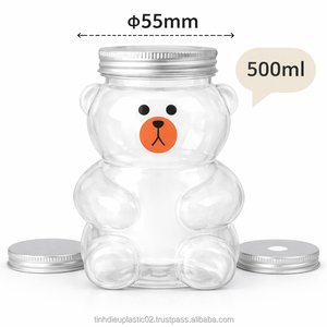 ขวดพลาสติก PET รูปหมีน่ารัก ขนาด 300 มล.-500 มล. พร้อมฝาอลูมิเนียม สำหรับบรรจุน้ำผลไม้และชา - Product Image 1