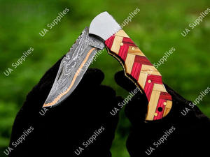 Cuchillo Plegable EDC de Bolsillo, Forjado a Mano, Grado Industrial, Afilado como una Navaja, 58 HRC, Profesional, Sanmai, Cobre, Damasco, de UA Supplies - Product Image 5