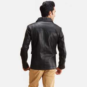 Raven Black Winter Leather <b>Canvas</b> <b>Jacket</b> with Zipper Front Solid Pattern Eco-Friendly Breathable OEM Service - Product Image 3