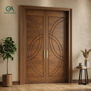 Puerta de Doble Hoja de Madera Sólida de Lujo GA-42L con Diseño de Ranuras Circulares para Uso Comercial, Fabricación Directa de Fábrica, Hecho a Medida - Product Image 2