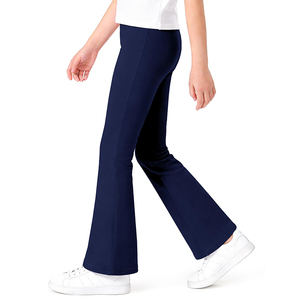 <b>Girls</b> Navy Blue <b>Flared</b> Pants Knit Cotton Spandex Stretch Fit <b>Leggings</b> Custom Logo School Uniform For Children - Product Image 1