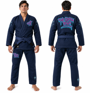 Uniforme de BJJ Personalizado Unisex Azul Marino con Bordado Frontal, Costuras Reforzadas, Algodón Premium Ligero, Kimono de Entrenamiento para Adultos - Product Image 4