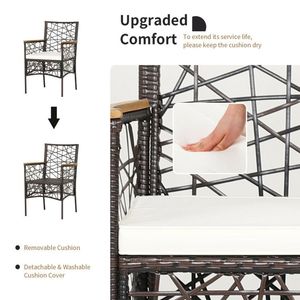 2 chaises de salle à manger en osier PE avec accoudoirs et coussins en bois d'acacia pour mobilier de patio - Product Image 3