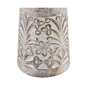 Juego de 3 Portavelas de Madera Maciza Blanqueada, Estilo Clásico Moderno y Ecológico, con Diseño Floral Tallado en Relieve, Rectangulares - Product Image 5