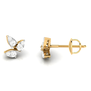 Pendientes de Oro Amarillo de 9K con Diamantes Cultivados en Laboratorio, Diseño de Tres Pétalos Marquise, Diamantes CVD, Regalo para Mujer - Product Image 2