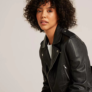 Women's PU <b>Leather</b> Moto <b>Jacket</b> Full Sleeve Zipper Closure Spread Collar Solid Black Autumn Wear - Product Image 5