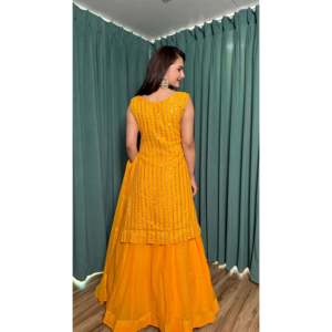 Ensemble de vêtements de fête pour femmes de designer haut et bas Dupatta avec miroir en papier complexe - Product Image 5