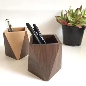 Wooden Pen Holder Square Minimalist <b>Desk</b> Organizer Storage Bin for Office Use with Geometric Design Pen And Pencil Holder Box - Product Image 5