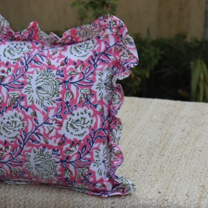 Handmade Square Block Print Boho Frill Cotton <b>Cushion</b> <b>Cover</b> for Bed Hotel & Home Decor-Eco-Friendly - Product Image 4