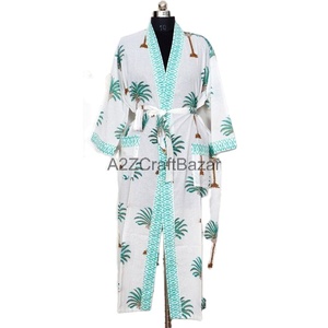 Kimono Floral de tendencia para mujer, ropa de dormir de satén de algodón 100%, vestido de noche de verano, Vestido de playa para vacaciones en la playa - Product Image 1