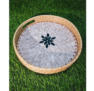 Plateau de service écologique en nacre et rotin, nouvel artisanat, prix attractif pour la cuisine et le rangement des aliments à la maison. - Product Image 1