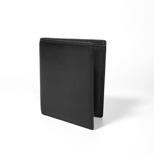 [Top Ranking] Castello Premium Cowhide Nappa Soft Leather <b>Men's</b> Vertical Bi-fold Card <b>Wallet</b> <b>Black</b> 11x9cm Characters Pattern - Product Image 1