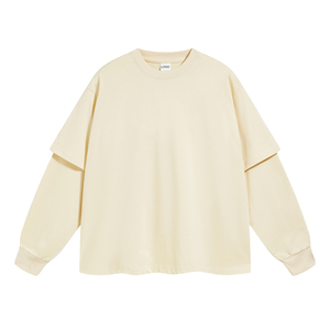 เสื้อยืดโอเวอร์ไซส์ทรงใหญ่แบบหนา ผ้าดิสเทรส ผลิตตามสั่งสำหรับผู้ชาย แขนยาว สองชั้น ล้างสีแบบแอซิดวอช - Product Image 5