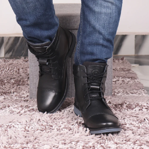 Botas de cuero genuino negro para hombre, calzado informal con cordones hasta el tobillo, zapatos resistentes para exteriores, botas elegantes para caminar en invierno y viajar - Product Image 6