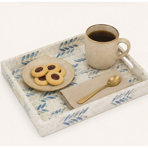 Bandeja de lujo de nácar azul con mosaico de hojas de espiga, bandeja cuadrada con incrustaciones de nácar para centro de mesa de café o decoración. - Product Image 6