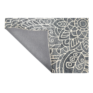 Alfombra de Lana Tejida a Mano con Diseño Floral Paisley Bohemio Vintage, Elegante Patrón de Medallón Mandala, Color Gris Pizarra - Product Image 3
