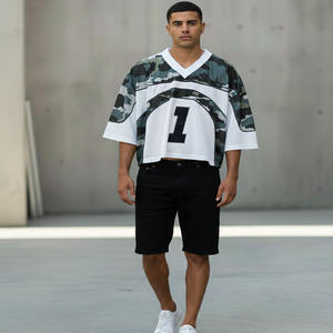 Camiseta de fútbol americano retro de poliéster extragrande personalizada, estilo streetwear, con sublimación y malla, tipo jersey americano. - Product Image 4