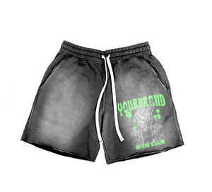 Pantalones Cortos de Felpa Vintage Personalizados con Borde sin Rematar, Estampado 3D con Efecto Desgastado, Lavado Ácido y Detalles Desgastados para Hombre - Product Image 6