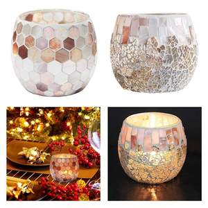 Porte-bougie rond en verre mosaïque fait main, récipient décoratif pour bougies chauffe-plat, idéal pour la maison, les mariages et les fêtes de Noël - Product Image 5
