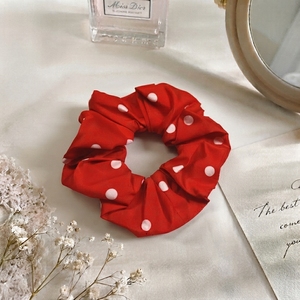 Red Polka Dot Fabric Scrunchie Women <b>Sweet</b> Style Casual Hair Tie Elastic Hairband - Product Image 4