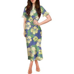 Vestidos de Manga Corta con Estampado de Flor de Hibisco Hawaiano, Vestidos Modernos para Damas, Vestido Midi Floral para Mujer - Product Image 4