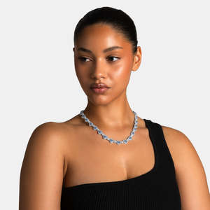 Collar de tenis de moissanita con corazón de zafiro azul, plata de ley 925, moissanita VVS, collar de lujo con eslabones de corazón para mujer - Product Image 1