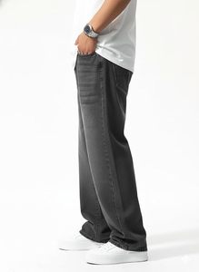 Jean en denim ample pour homme, coupe décontractée, délavé foncé, style vintage, couleur unie, 100 % coton, boutonné, printemps - Product Image 5