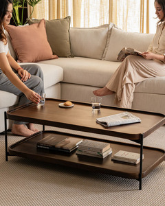 Modern Wood Coffee <b>Table</b> With Iron Frame Two Tier Storage Living Room Furniture Minimalist Design - Product Image 4
