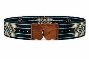 Artisanal Glass Bead Stretch <b>Waist</b> <b>Belt</b> - Wooden Buckle <b>Elasticated</b> Fashion Accessory by Mumbai Accessory Pvt Ltd - Product Image 1