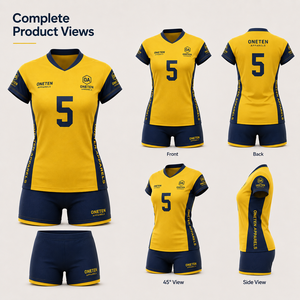 ONETEN APPARELS เสื้อวอลเลย์บอลชายสีเหลืองแขนสั้นคอวีแห้งเร็วผ้าถักพิมพ์ลายชุดกีฬาหมายเลข 5 แมตช์ - Product Image 2