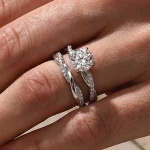 Trendy Design Cut Lab Grown Diamond Engagement <b>Ring</b> Twisted Band D Color VVS Clarity <b>Sterling</b> <b>Silver</b> Gold Plated 4 Prong <b>Set</b> - Product Image 1
