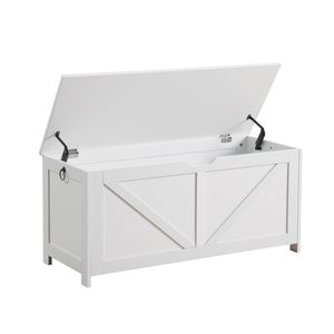 Banc de rangement blanc rétro pour entrée avec 2 charnières, montage facile, coffre/banc de rangement, meuble de chambre - Product Image 1