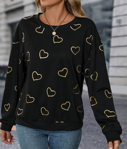 Sudadera de Algodón y Bambú de 180g para Mujer, Diseño Casual con Bloques de Color, Cuello Redondo Asimétrico y Estampado de Dibujos Animados, Suave y Cómoda, para San Valentín - Product Image 1