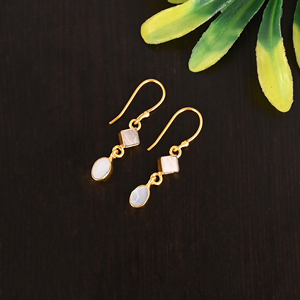 Elegant Gold Plated Sterling <b>Silver</b> <b>Drop</b> <b>Earrings</b> with Gemstone for Women - Product Image 3