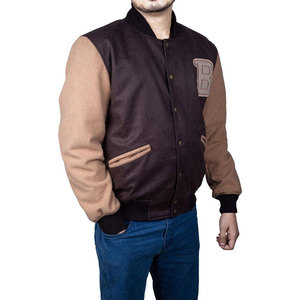 Blouson universitaire d'hiver pour homme en cuir et laine, col rabattable, logo frontal, haute qualité, mode, épais, chaud, coupe ajustée, à capuche - Product Image 3